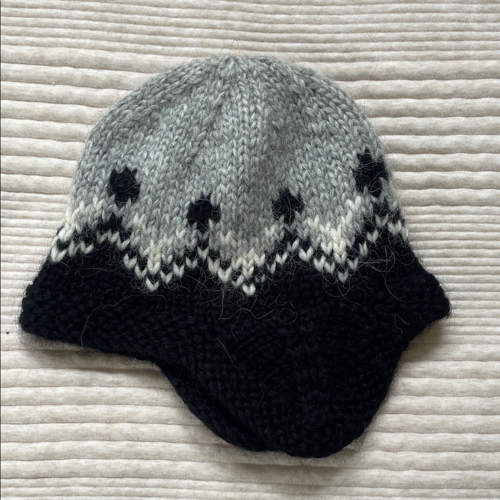 Kids Black & Gray Knit Earflap Hat